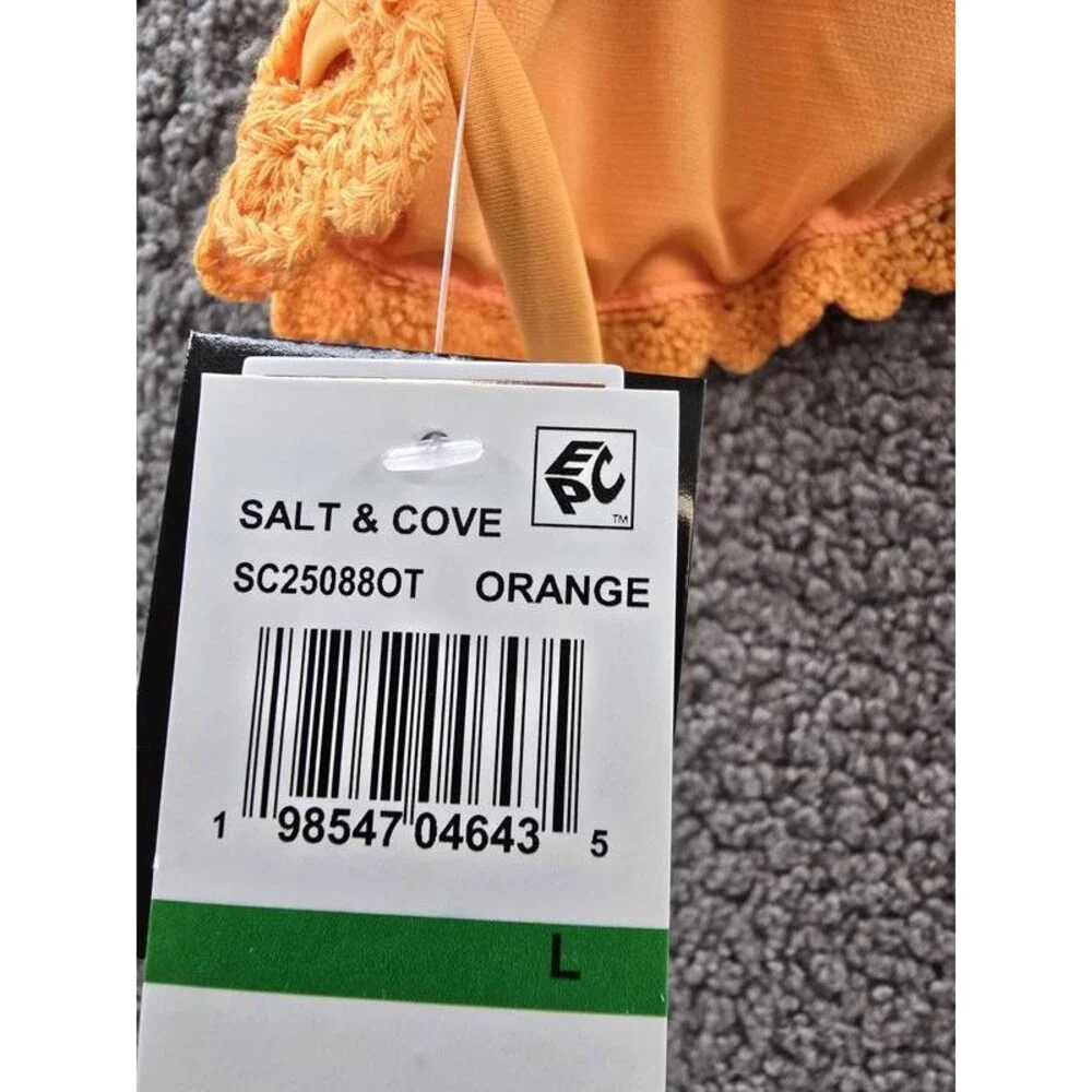 Salt + Cove Crochet Halter Triangle Bikini Juniors' L Tangerine Zing Back Tie